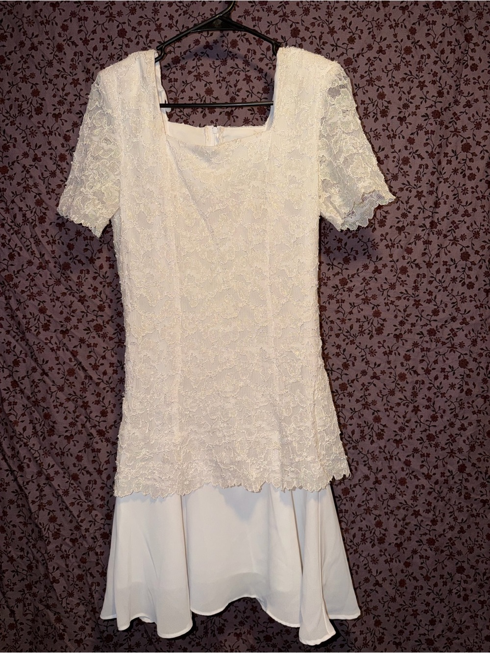 White lace dress with floral pattern